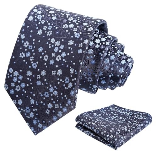 Mens 3.15inches Exquisite Floral Tie with Small Flower B142-navy/ Light Blue