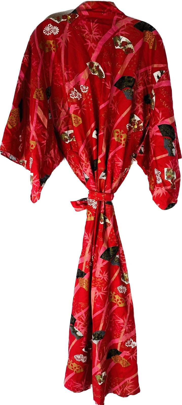 Kimono Yukata Long Red and Pink Cotton Made in Japan Folding Hand Fans & Bamboo