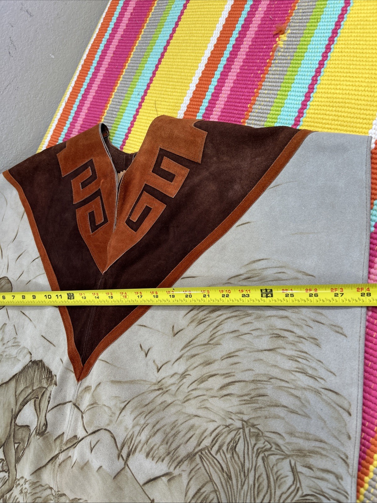 Authentic Leather Wool Handmade Fringe Satin Poncho Wildlife Animal Mexico Made