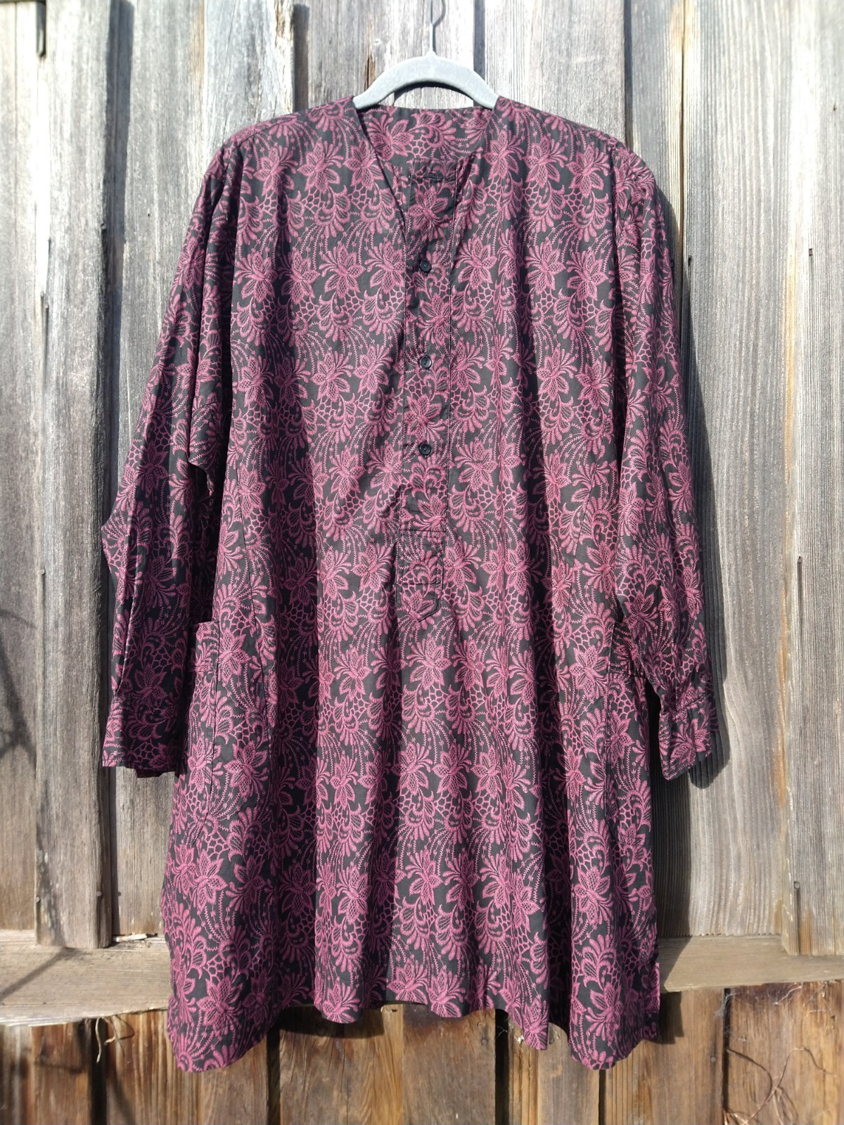 Kurta – Long Shirt Black Purple Floral Pockets Long Sleeve Handmade