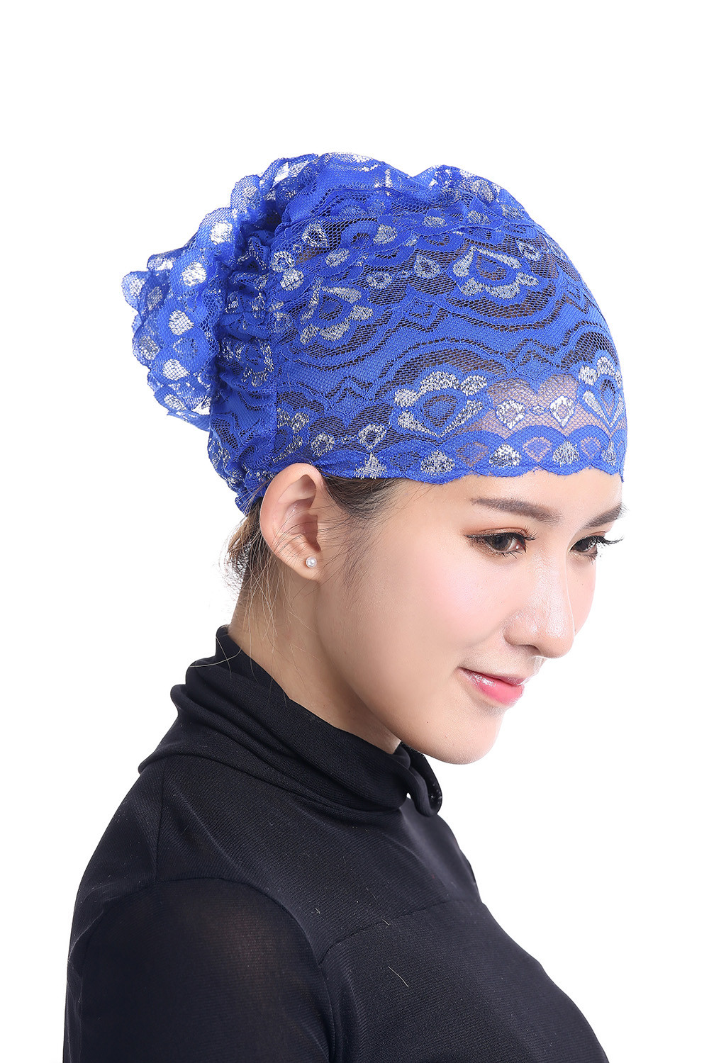 Muslim Womens Inner Hijab Cap Lace Flower Turban Headwear Islamic Headscarf Hats
