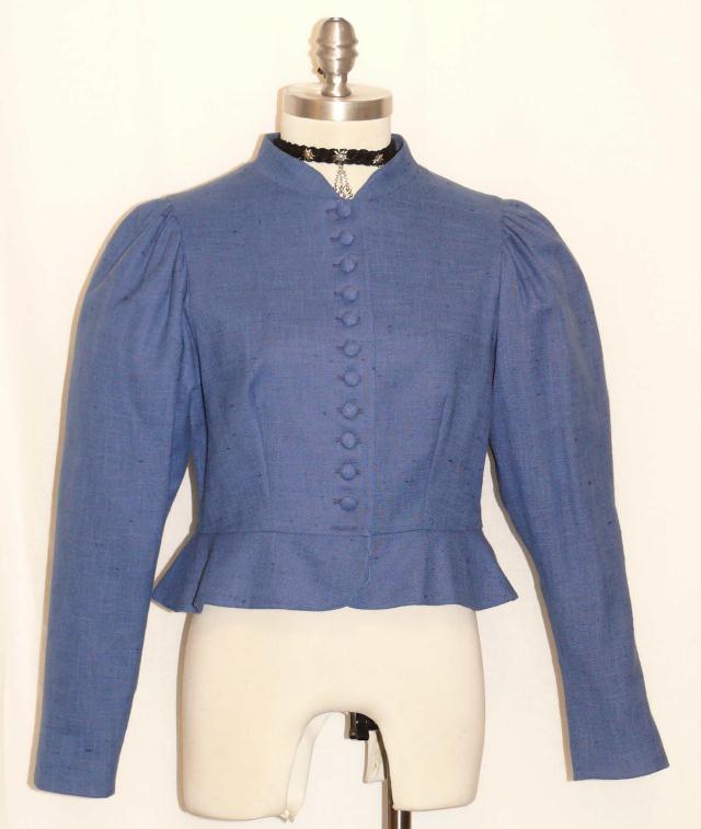 BLUE COTTON & LINEN JACKET Women Austria SUMMER Fitted PEPLUM Dress 4 6 S B36″