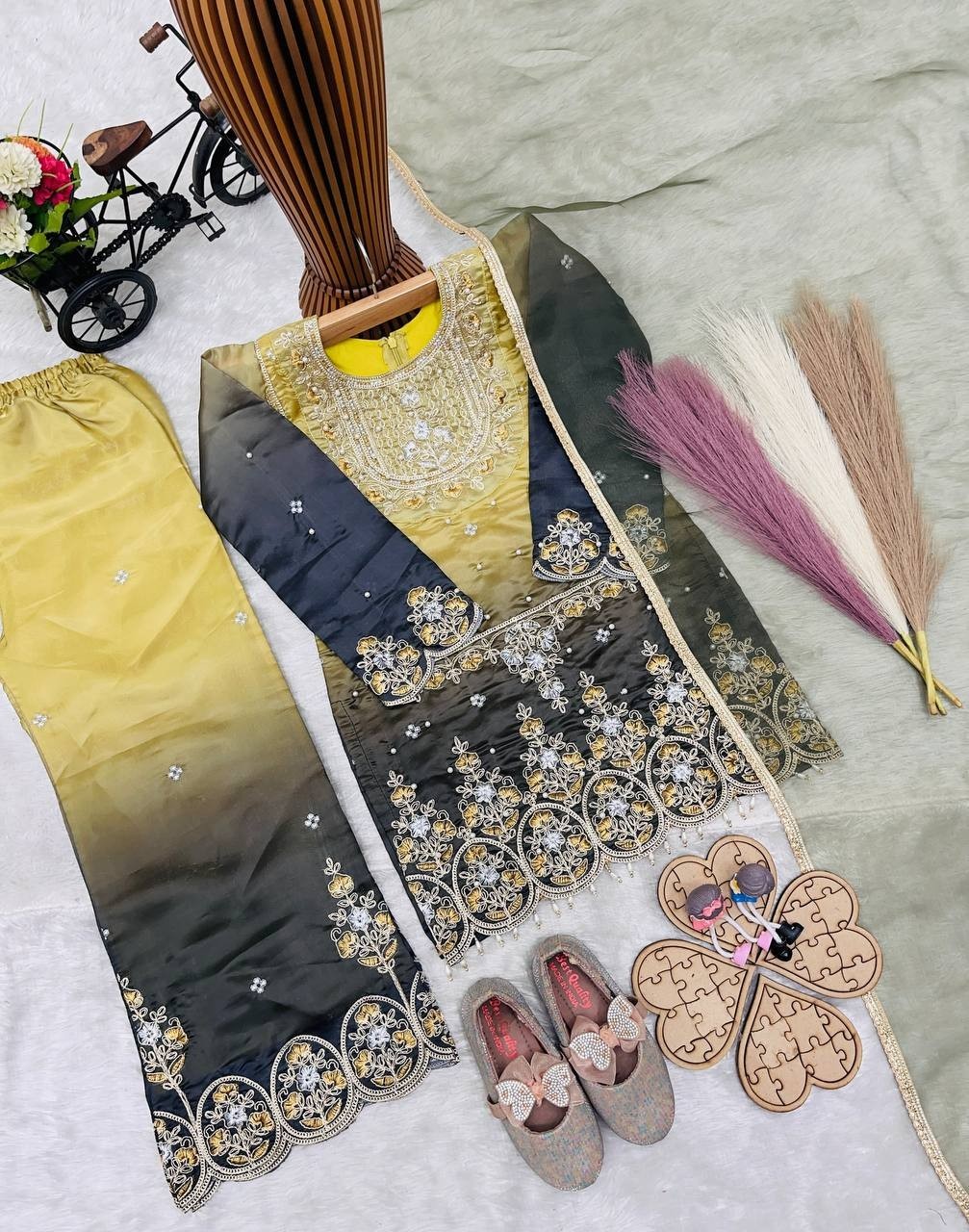 Designer Baby Girls Palazzo Suit with Digital Print & Moti Work