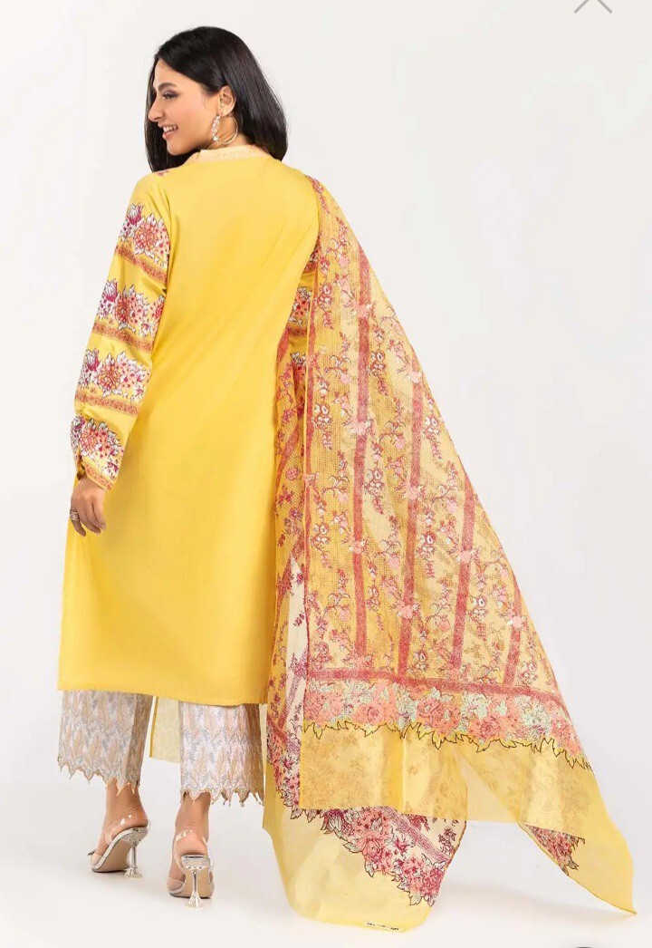 NWT GUL AHMED Size XS 2PC Screen Printed Kurti Organza Dupatta Pakistani Indian