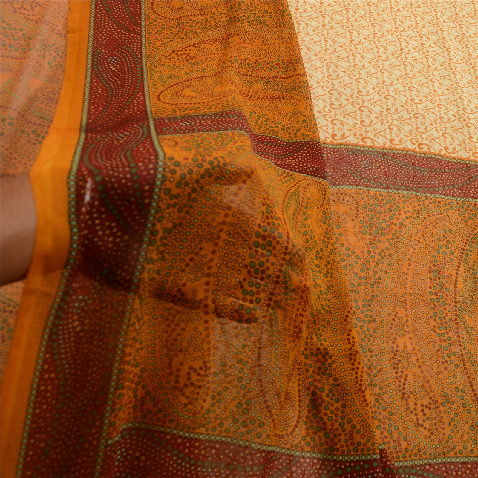 Sanskriti Vintage Ivory Indian Sarees Georgette Printed Sari Soft Craft Fabric