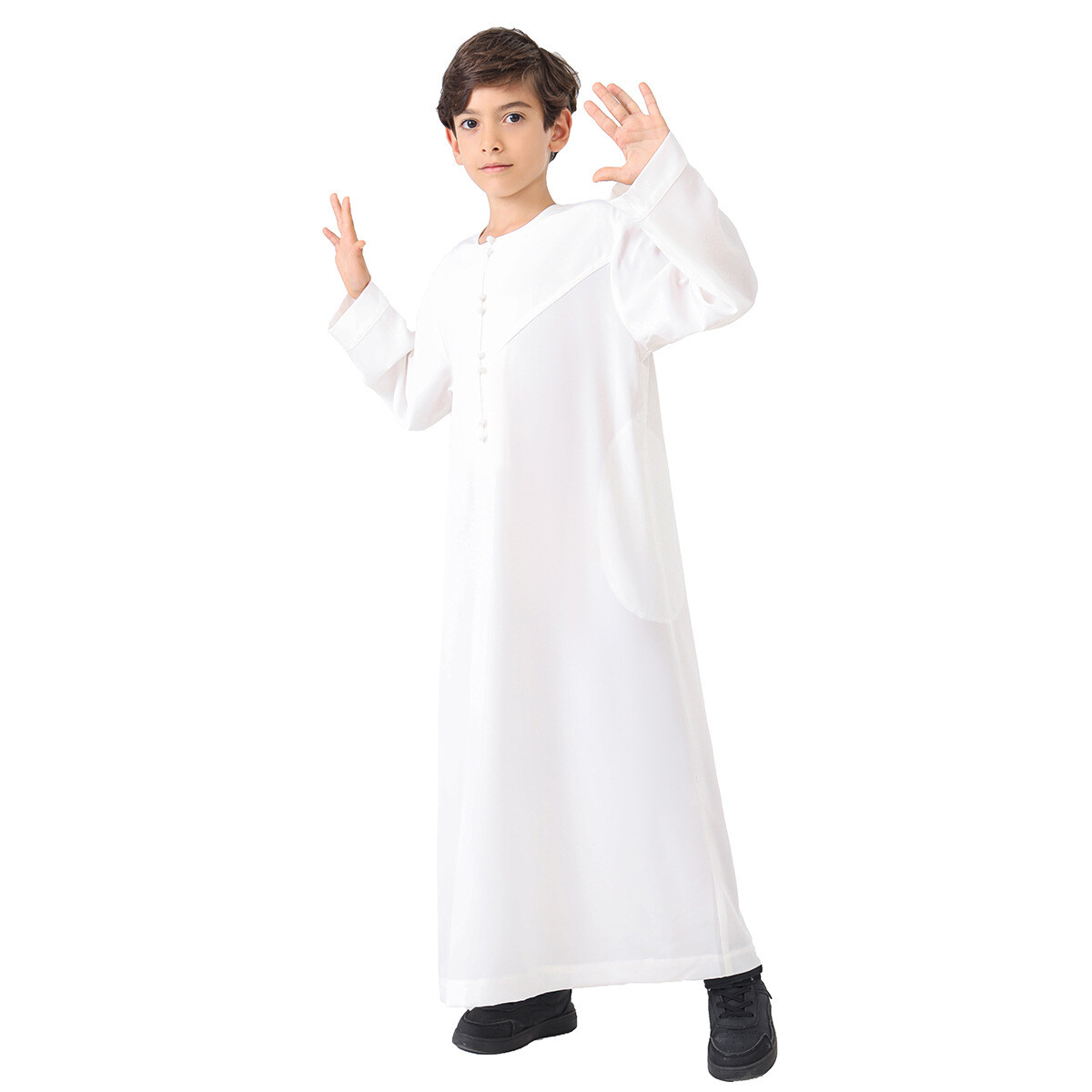 Dubai Kids Boys Long Sleeve Abaya Robes Saudi Jubba Thobe Daffah Dishdash Kaftan