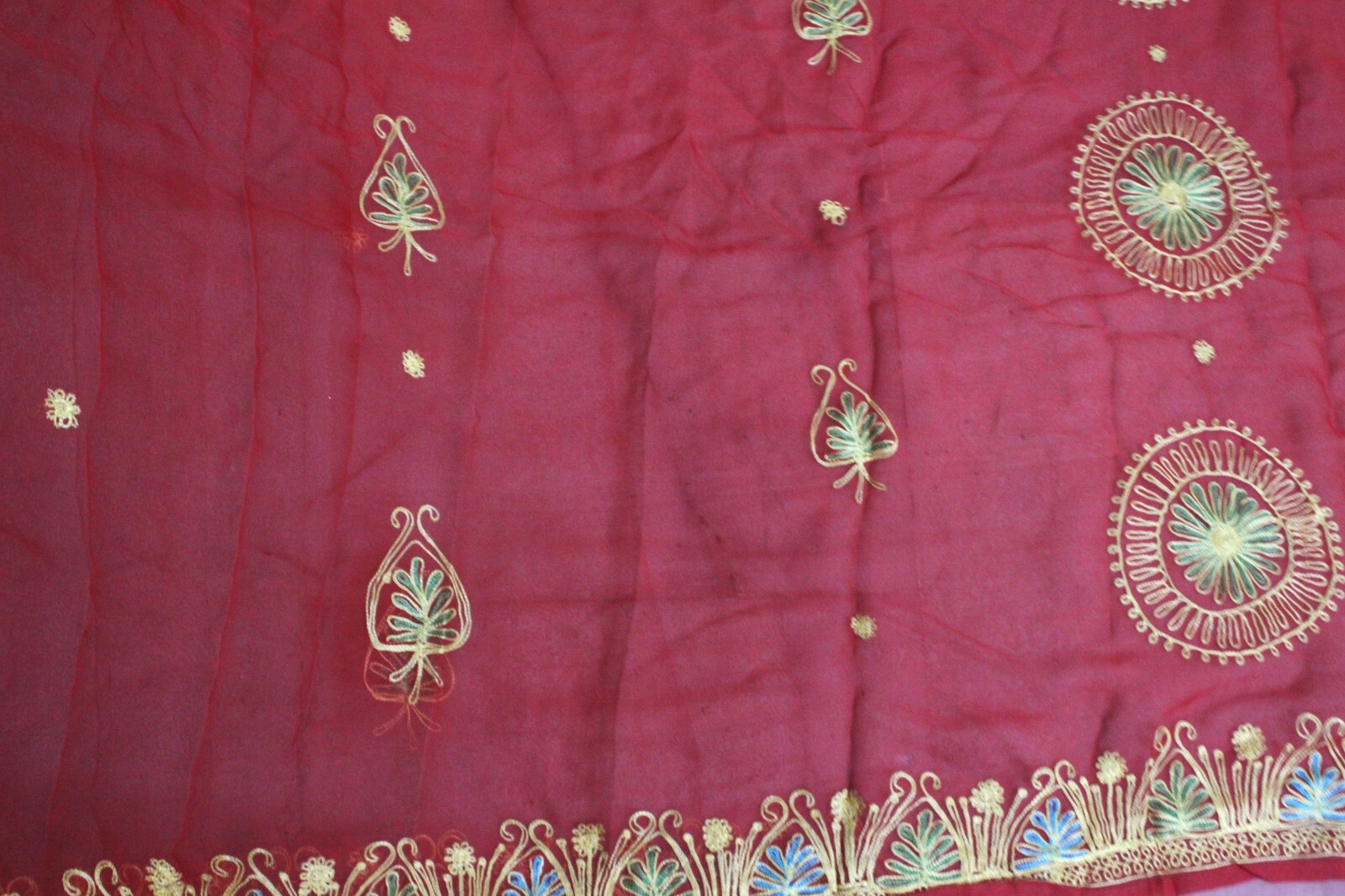 Bridal Red Dress Women Wrap Sari Used Embroidered Sewing Indian Vintage Saree 5Y