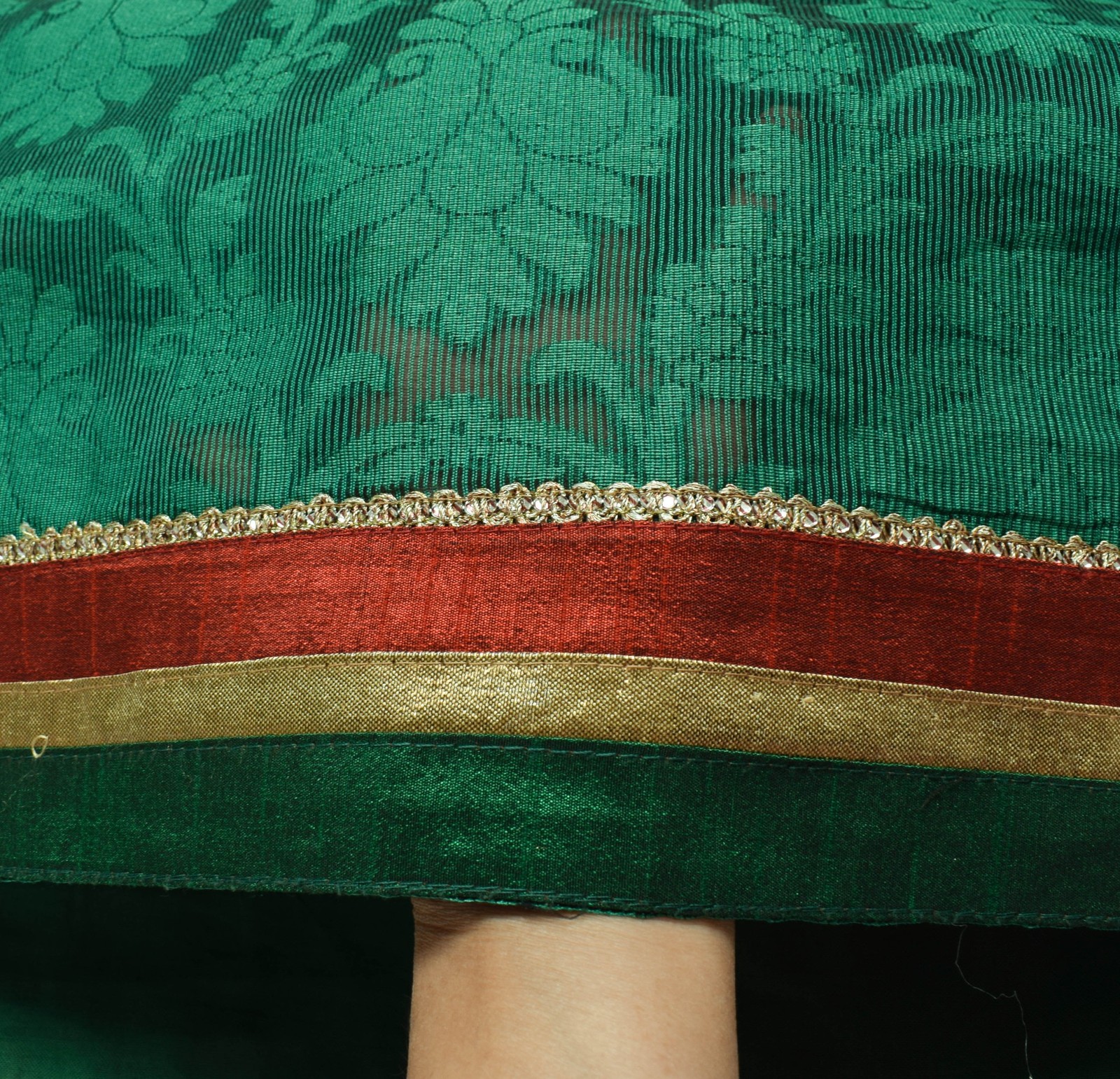 Sushila Vintage Green Patch Work Saree Self Woven Floral Silk Sari Craft Fabric