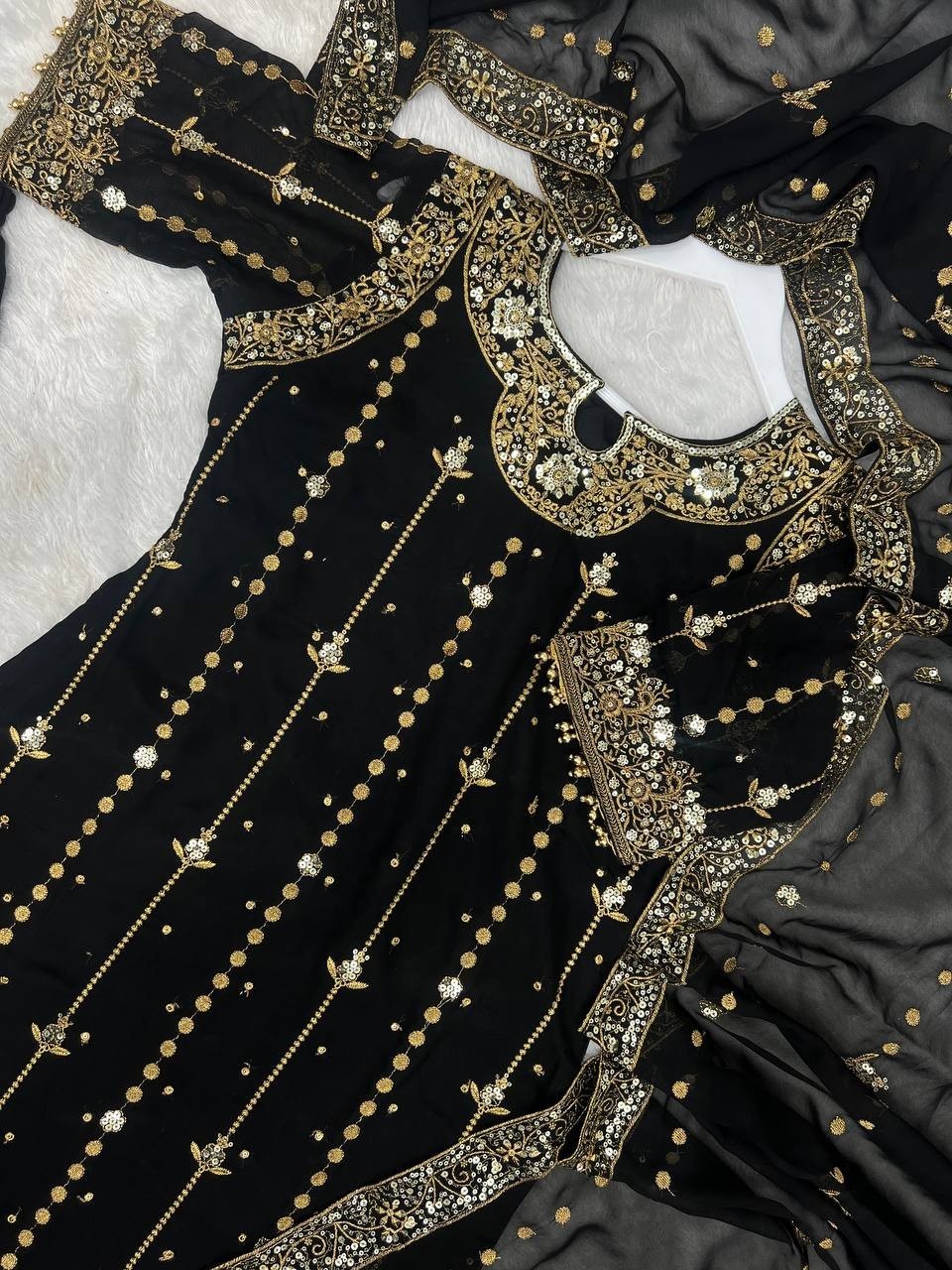 Latest Presenting Faux Georgette Black Salwar Kameez With Dupatta For Festival