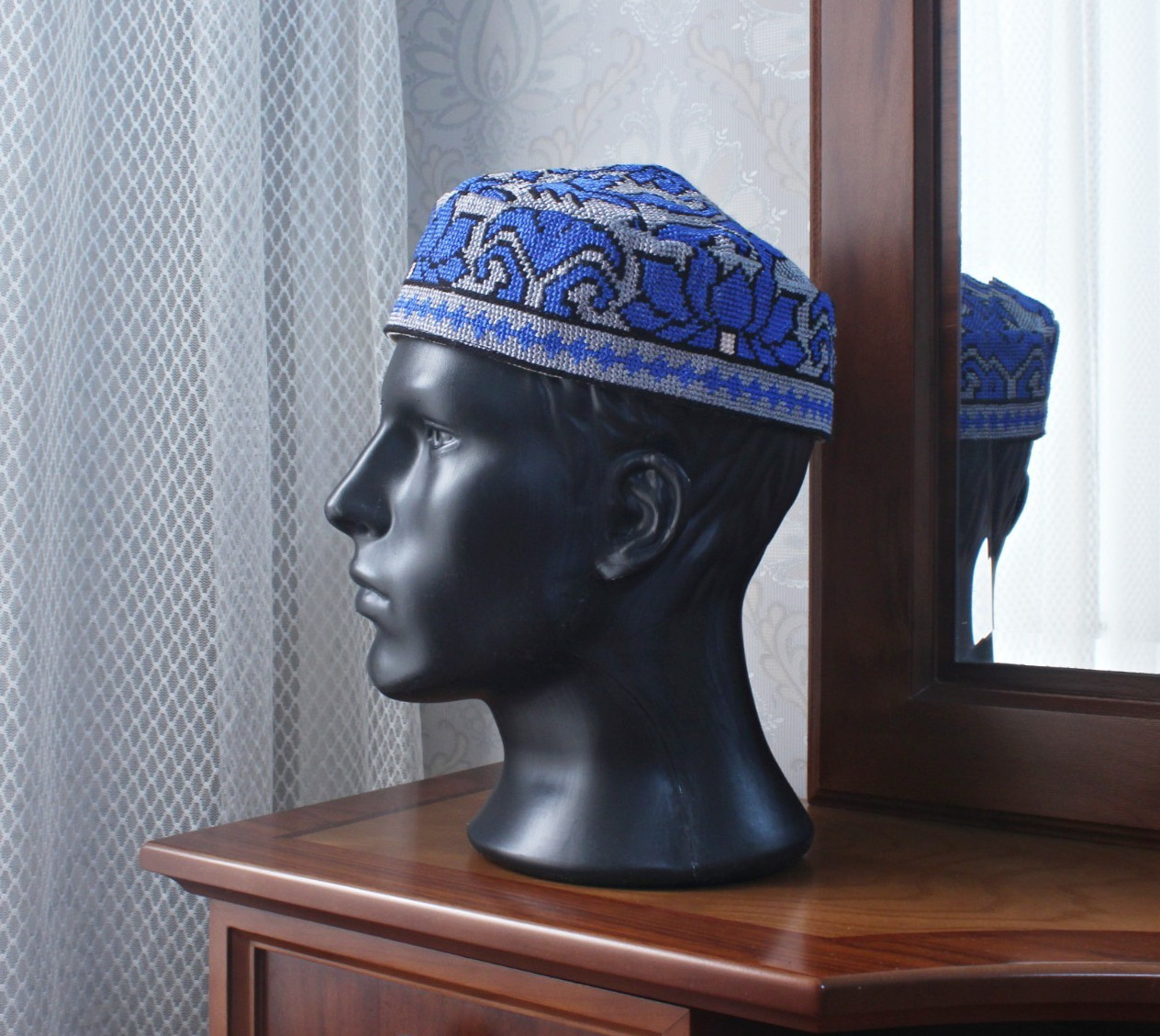 Uzbek Embroidered Skull-cap 23.6″/60cm Traditional Kufi Hat Ethnic Doppa Unisex