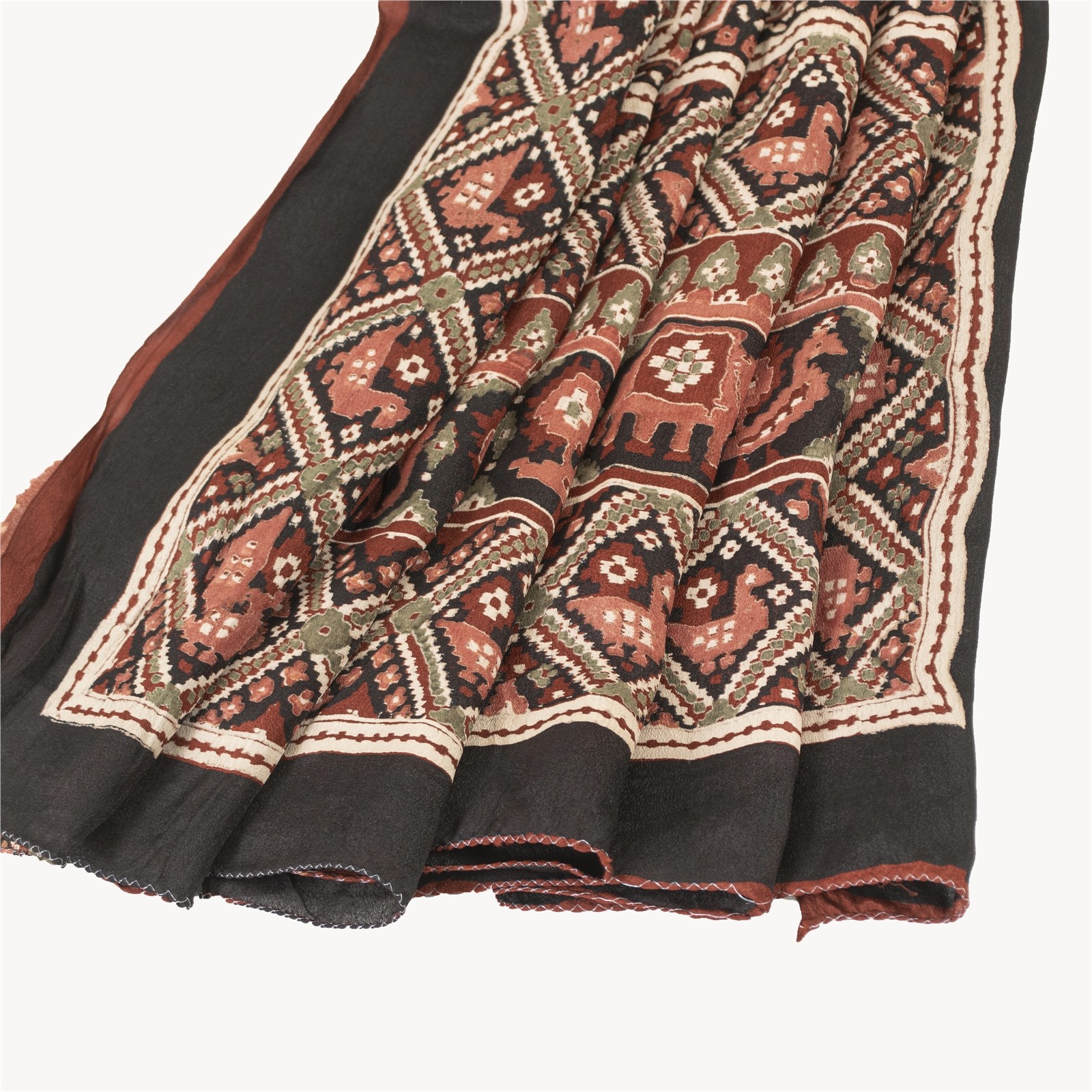 Sanskriti Vintage Sarees Coffee-Brown Animal Print Pure Silk Sari 6 Yard Fabric