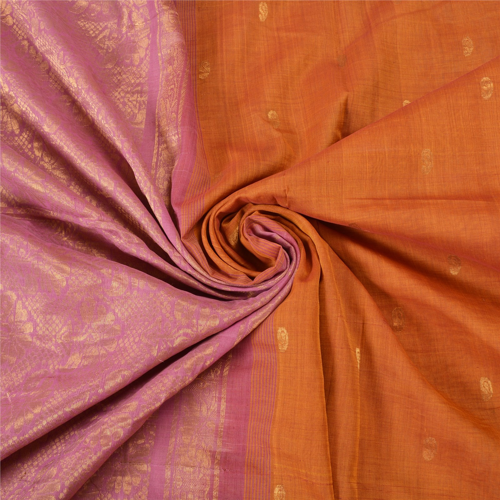 Sanskriti Vintage Orange Sarees 100% Pure Cotton Zari Woven Brocade Sari Fabric