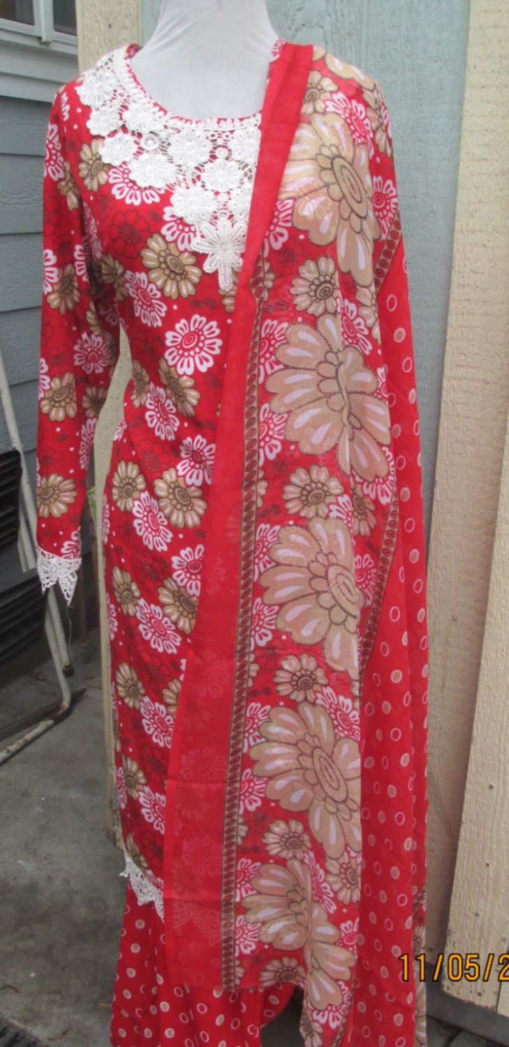 beautiful flower embroidery polyzoa pantkameez material chiffon Size M40