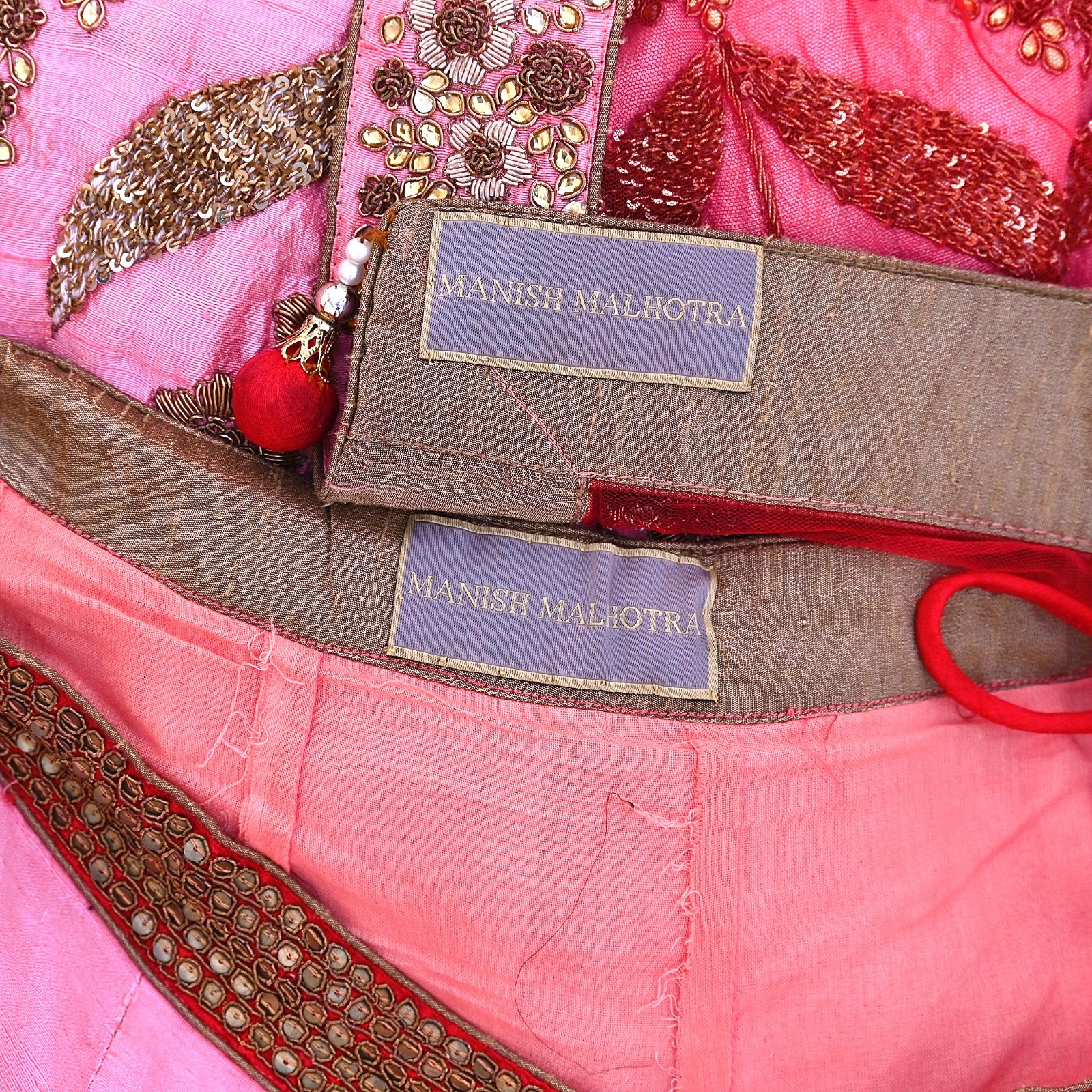 Indian Heavy Pink Red Raw Silk & Net Hand Embroidered Designer Lehenga 3pcs Set