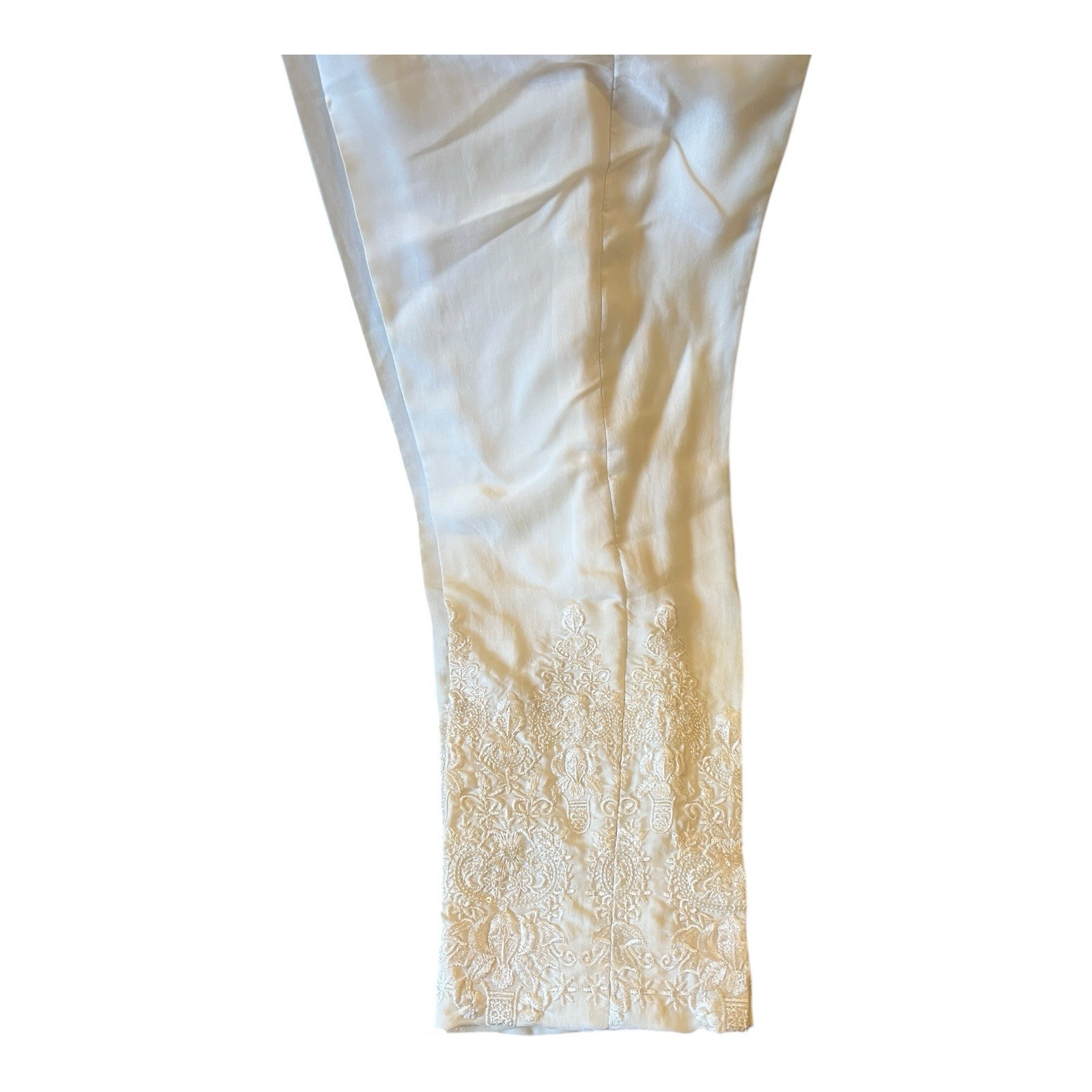 Embroidered Sequin Pakistani Indian Pants CREAM WHITE Ivory Culottes Faux Silk