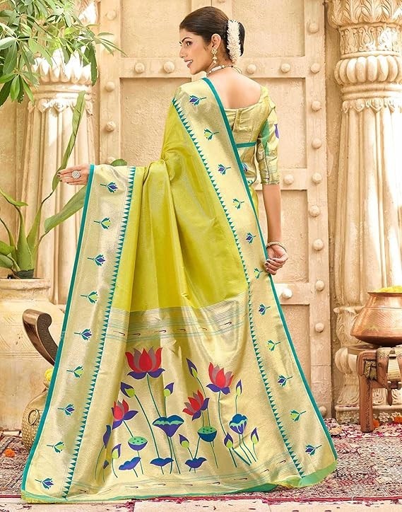 Women’s Paithani Soft Silk Kanjivaram Saree With Unstitched Blouse Piece