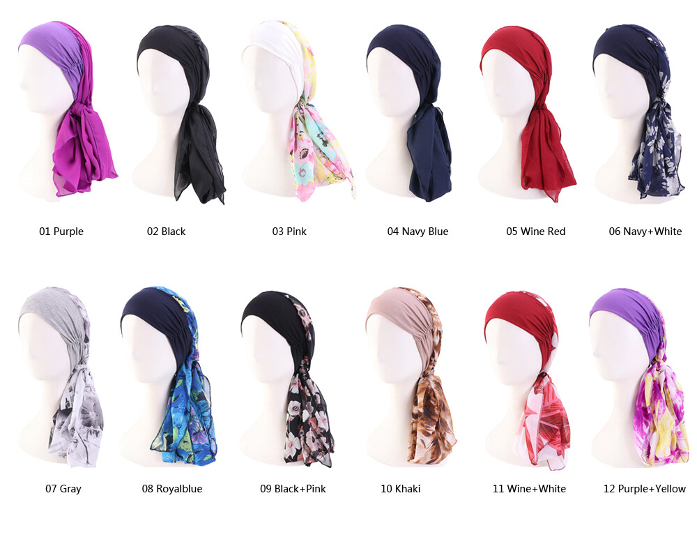 New Women Head Scarf Chemo Hat Turban Pre-Tied Headwear Bandana Tichel Cancer