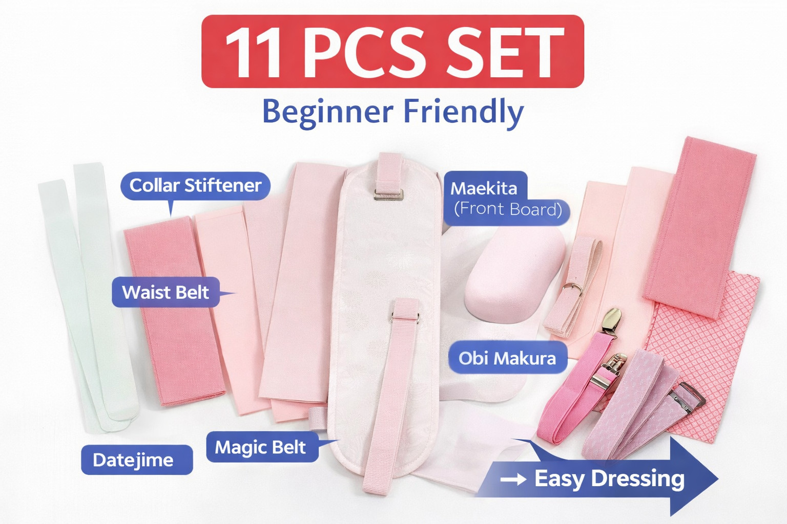 Japanese Kimono Dressing Set 11pcs Beginner Kit Obi Accessories Datejime Belt
