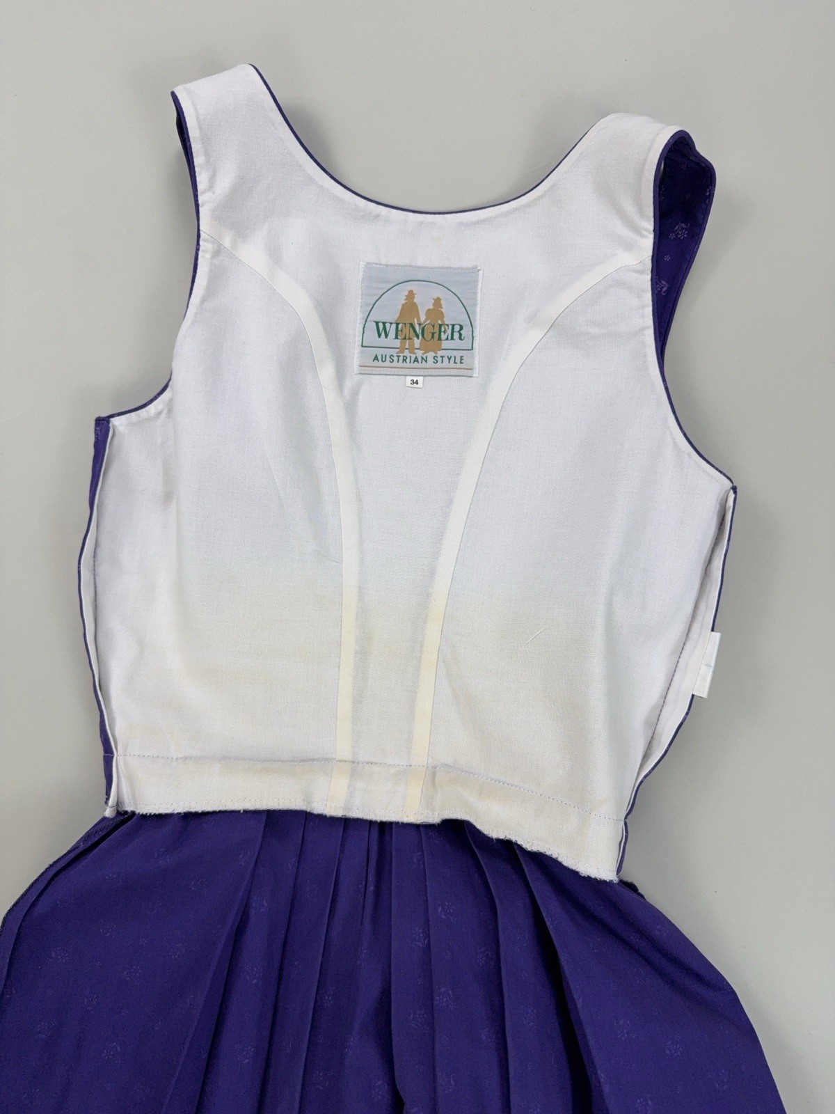 Wenger Cotton Dirndl Dress Apron Blouse Purple Green Oktoberfest XS 34