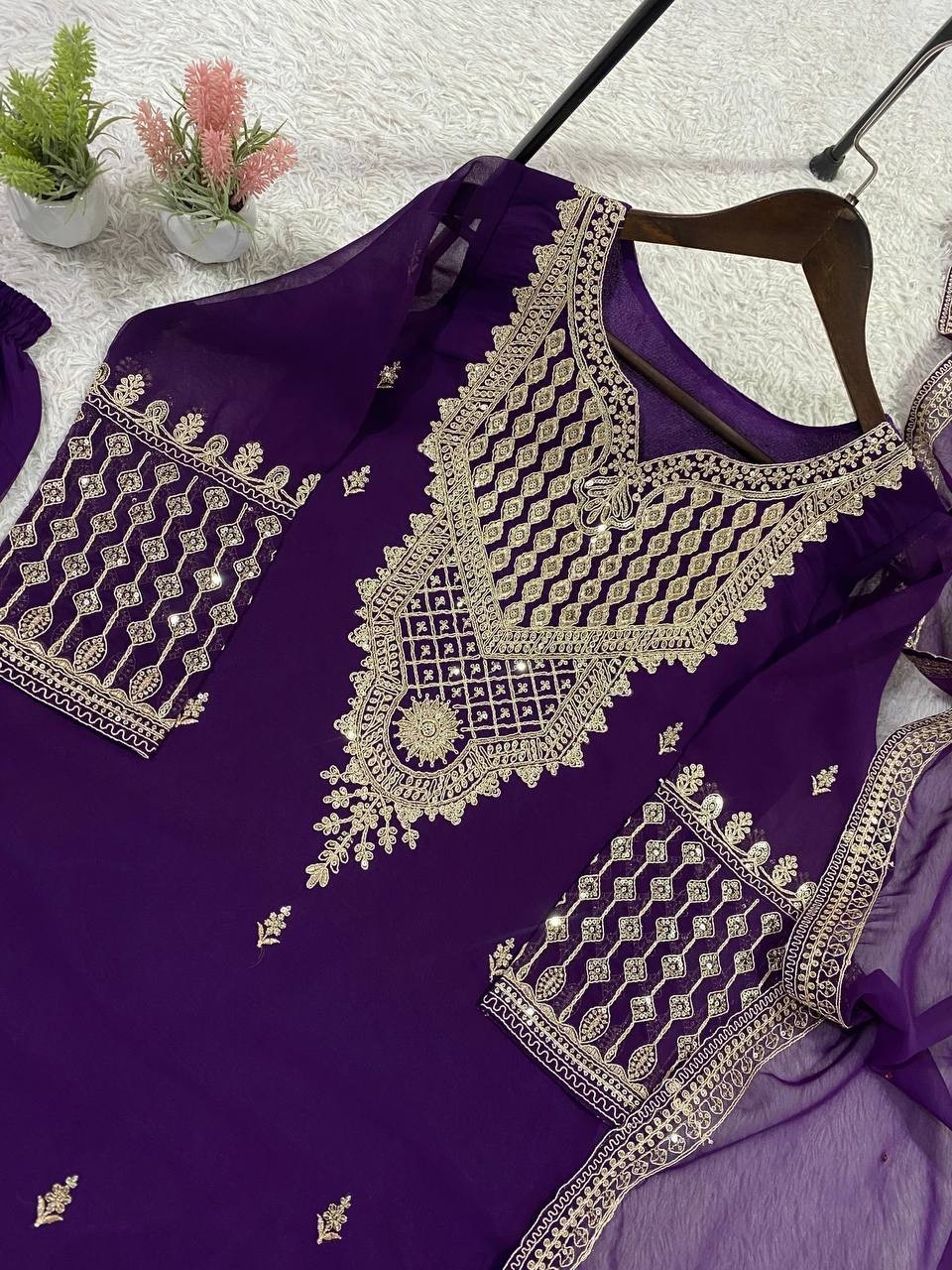 Latest Designer Georgette Kurta Palazzo With Dupatta For Reception & Party