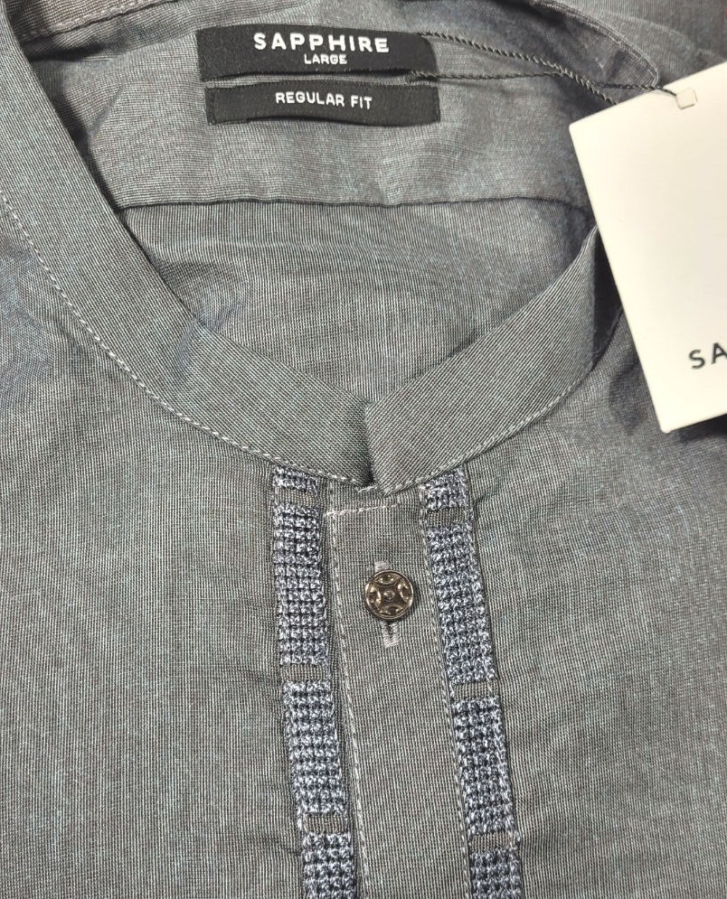 LOT: 3 Sapphire Men’s Wash & Wear Kurta Suits – Gray, Brown, Navy – Size Large