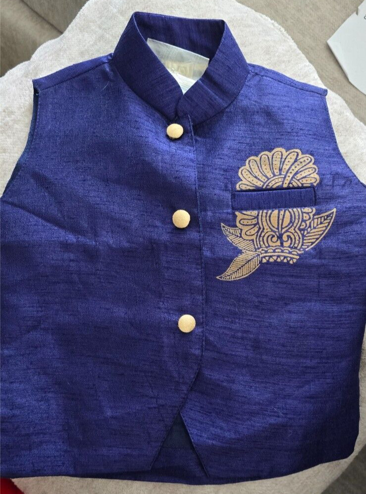 Boys Silk JTN Kurta, Blue, Size 6-9 Months, Baby, 100% Silk