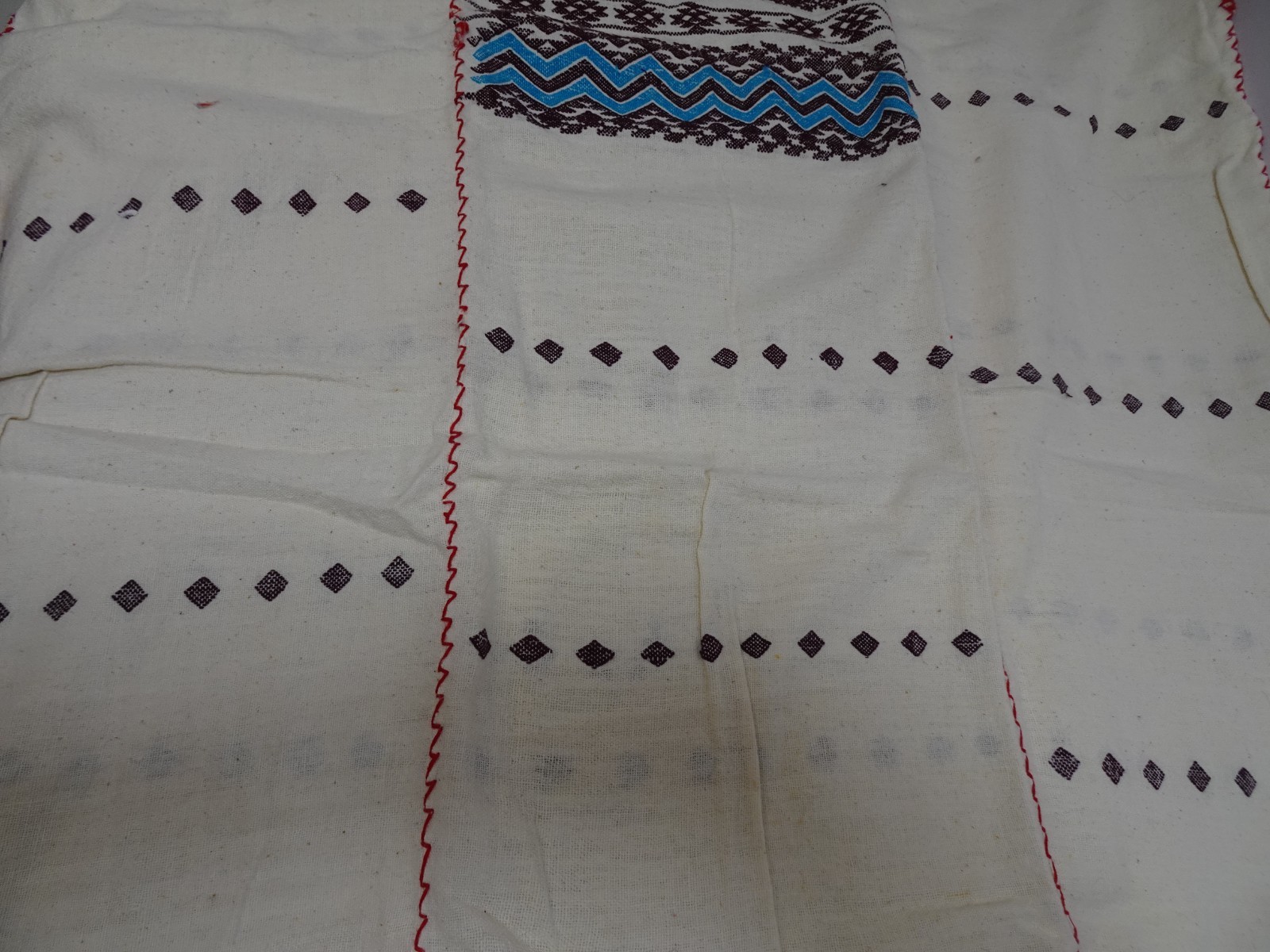 Mexican Cotton Huipil Dress Amuzgo Oaxaca Turquoise White Maxi Kaftan Tunic