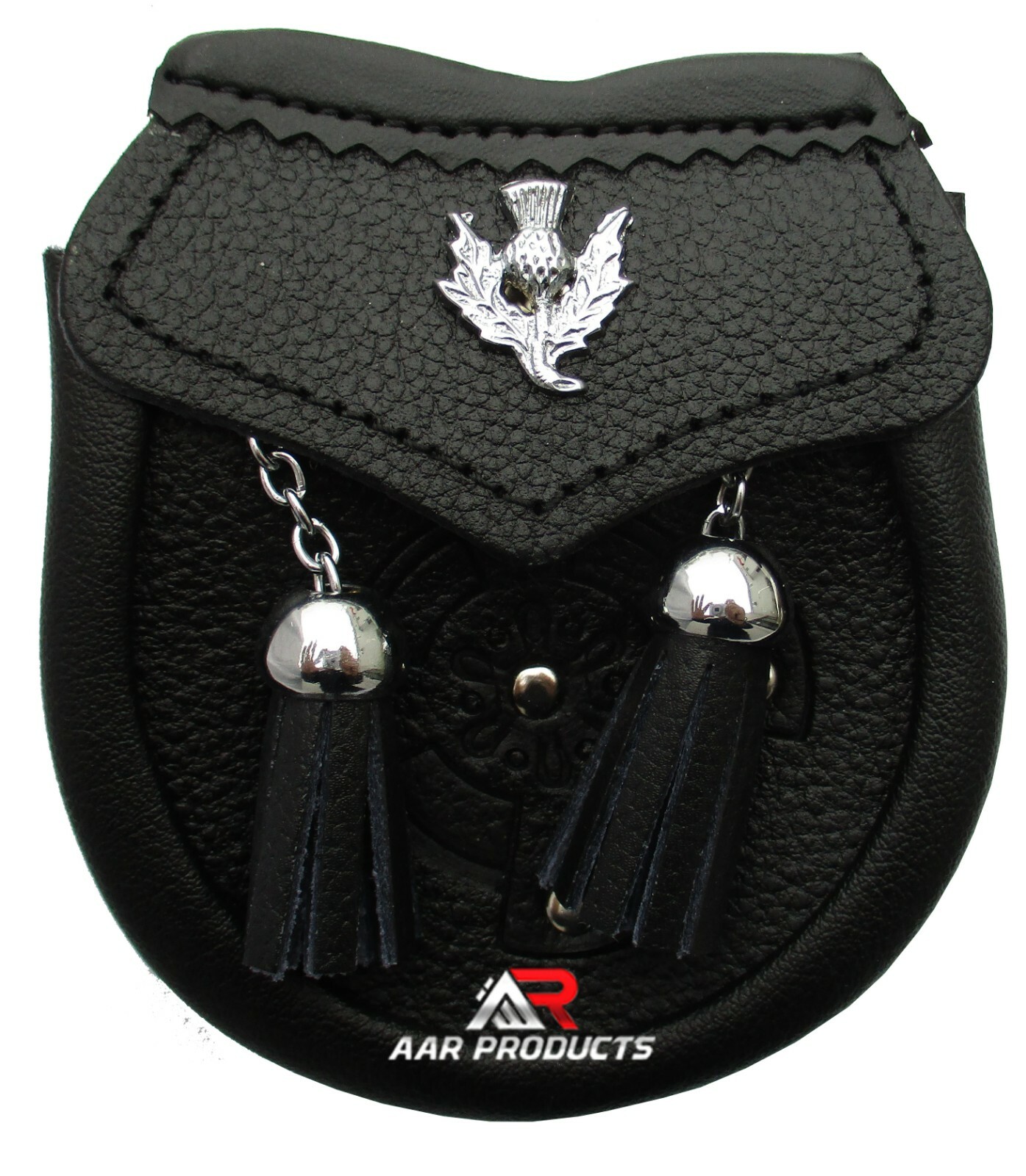 AAR Baby Sporran Leather Formal Thistle Badge Design 2 Tassels Free Belt Chain