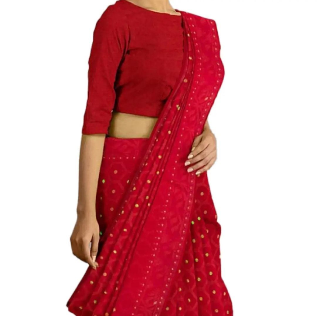 Jamdani Soft Silk Saree For girls and Women Red colour without blouse pcs