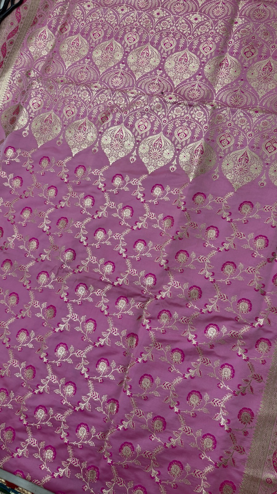 Pure Katan Silk Banarasi Saree, Fuchsia Pink Handwoven Gold Zari Wedding Saree