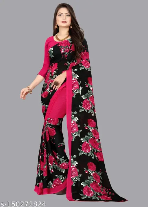 Ready To Wear Floral Printed Saree For Women with Unstitch Blouse Piece