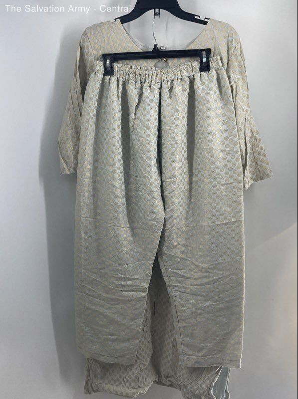 Womens Gray Gold Geometric 3/4 Sleeve 2-Piece Kurta & Pants Set Size 44