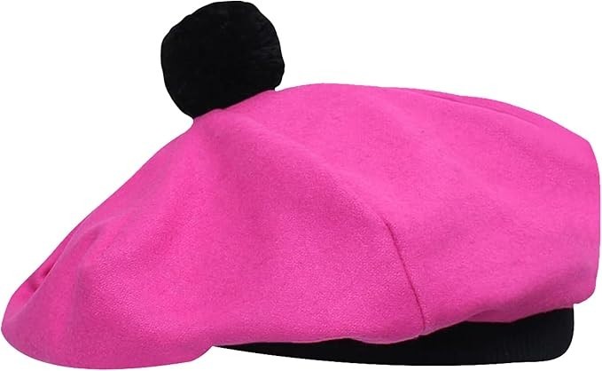 Hot Pink Scottish Traditional Tam o’ Shanter Wool Tammy Hat Bonnet Kilt Cap