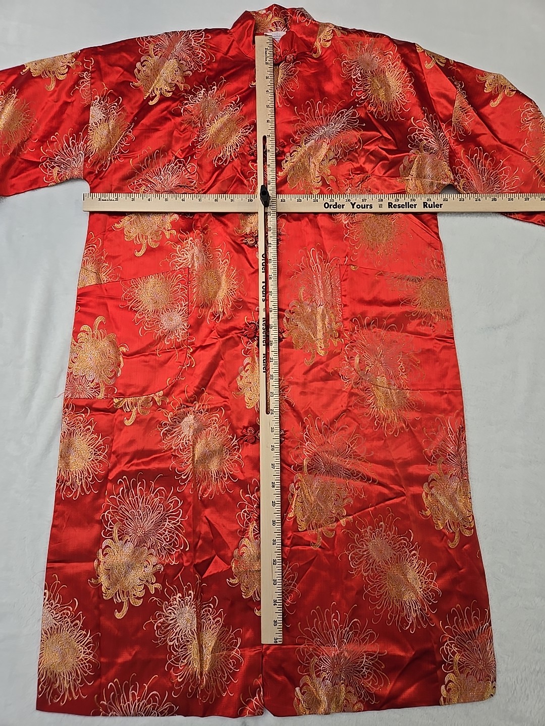 Vtg Mid-century Japanese Made Robe Womans Sz Large Hostess Coat Crysanthemum