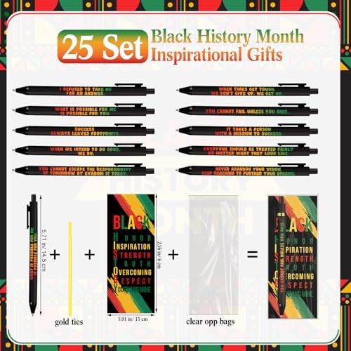 Set Black History Month Pens Bulk with Bookmarks for Women Men African 25