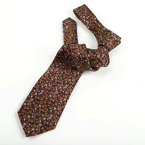 Mens 3.15inches Exquisite Floral Tie with Small Flower A142-brown/ Orange/ Red
