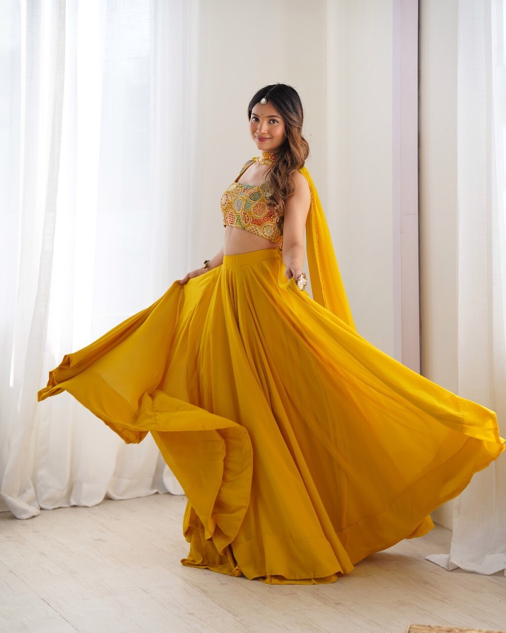 Wedding Haldi Function Dress For Bridesmaid Blouse Lehnga Dupatta Yellow Color