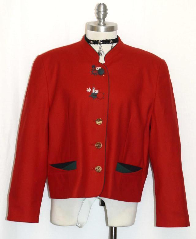 WOOL & CASHMERE RED JACKET Women AUSTRIA Hunting Dress Suit Coat12 14 L B44″
