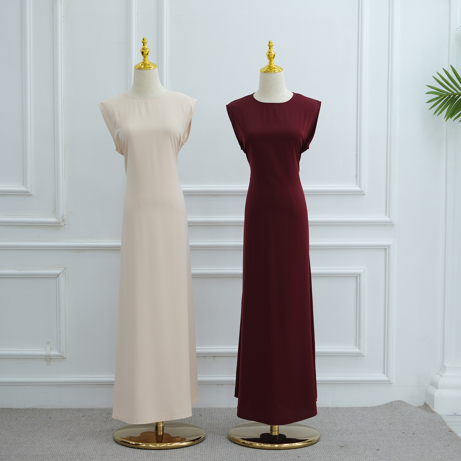 Eid Muslim Robe Arab Solid Color Lnterior Dress Sleeveless Abaya Femme Modest