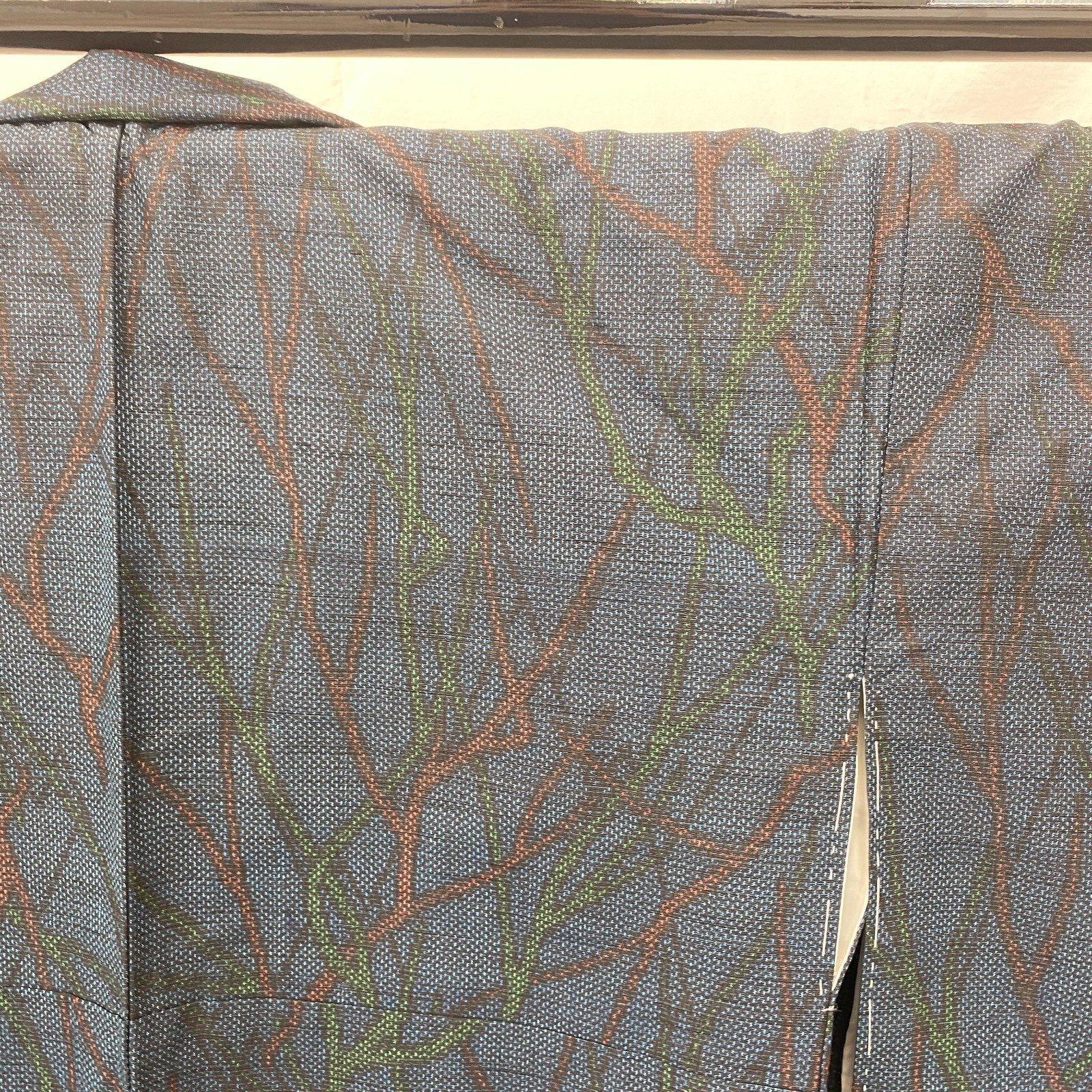 Japanese Vintage Kimono Silk Blue Oshima Traditional Authentic Length 61 in
