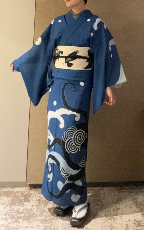 some-pri Unlined Kimono “Giant Octopus” Navy Blue, Eba (Made to Order)
