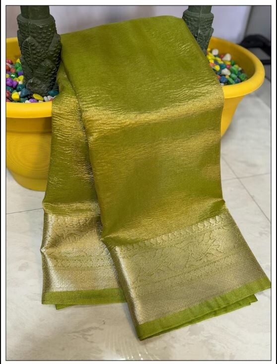 Women banarasi pure mettallic tissue silk sarees with brocade blouse