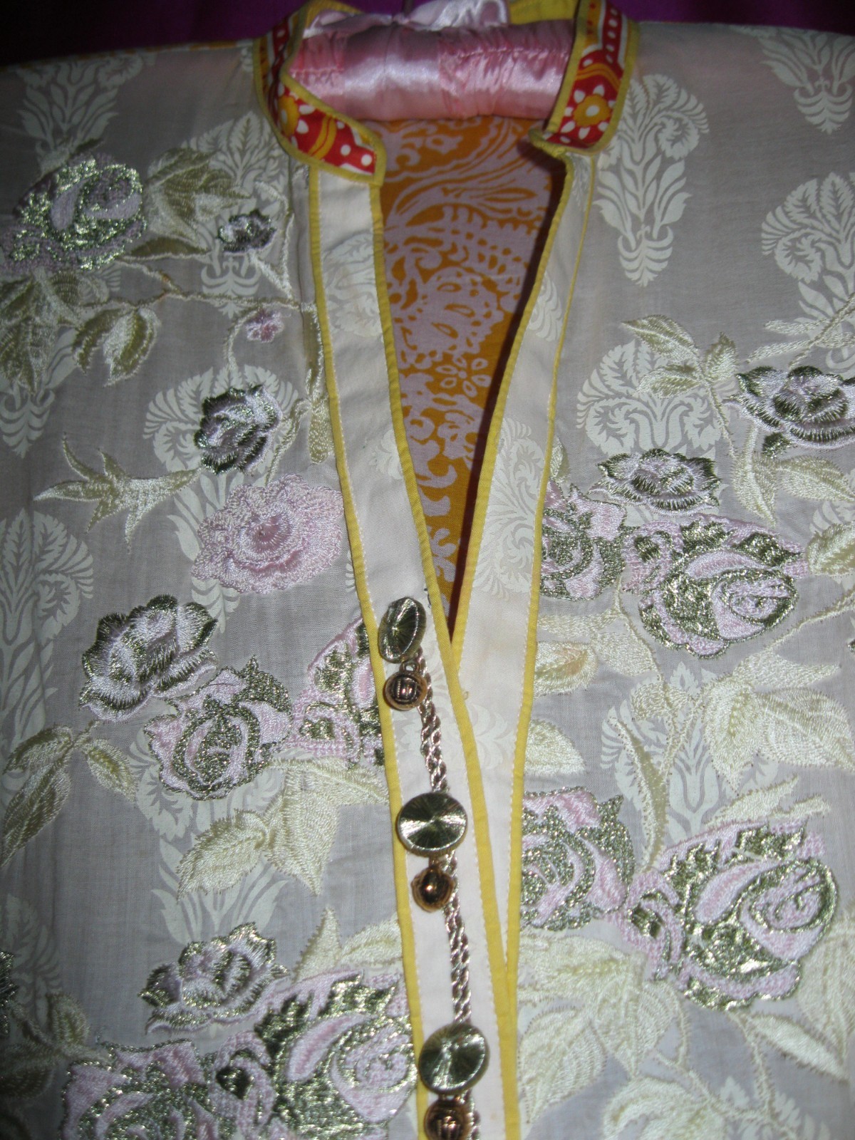 INDIA, COTTON DRESS/KURTA, W/ PINK, ORANGE AND SILVER EMB., SZ. S/M