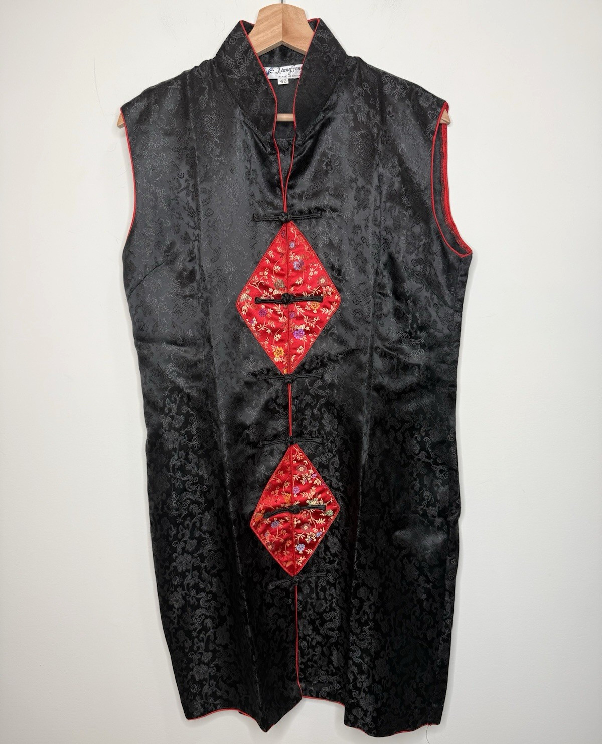 Asian Traditional Sheath Dress 42 10 Black Red Dragon Sleeveless Floral Costume