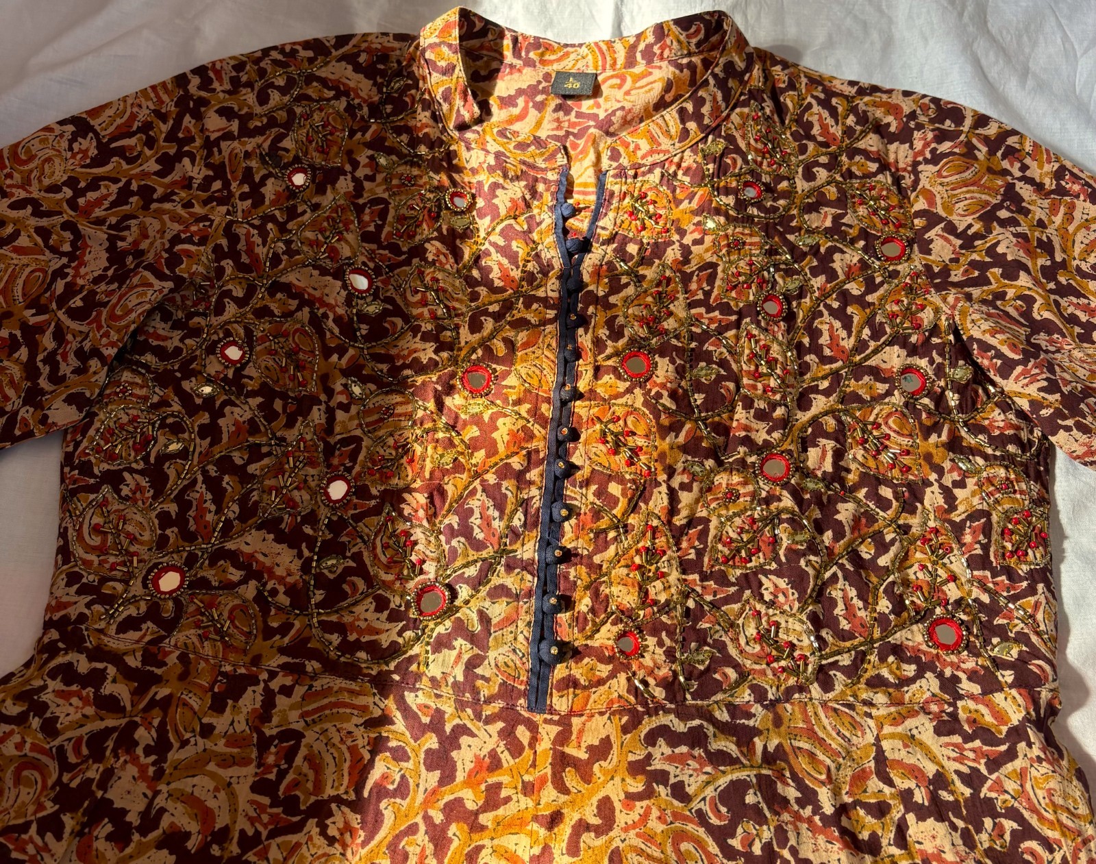 Woman’s Kurti full length Designer Anarkali Multi-colour cotton with Embroidery