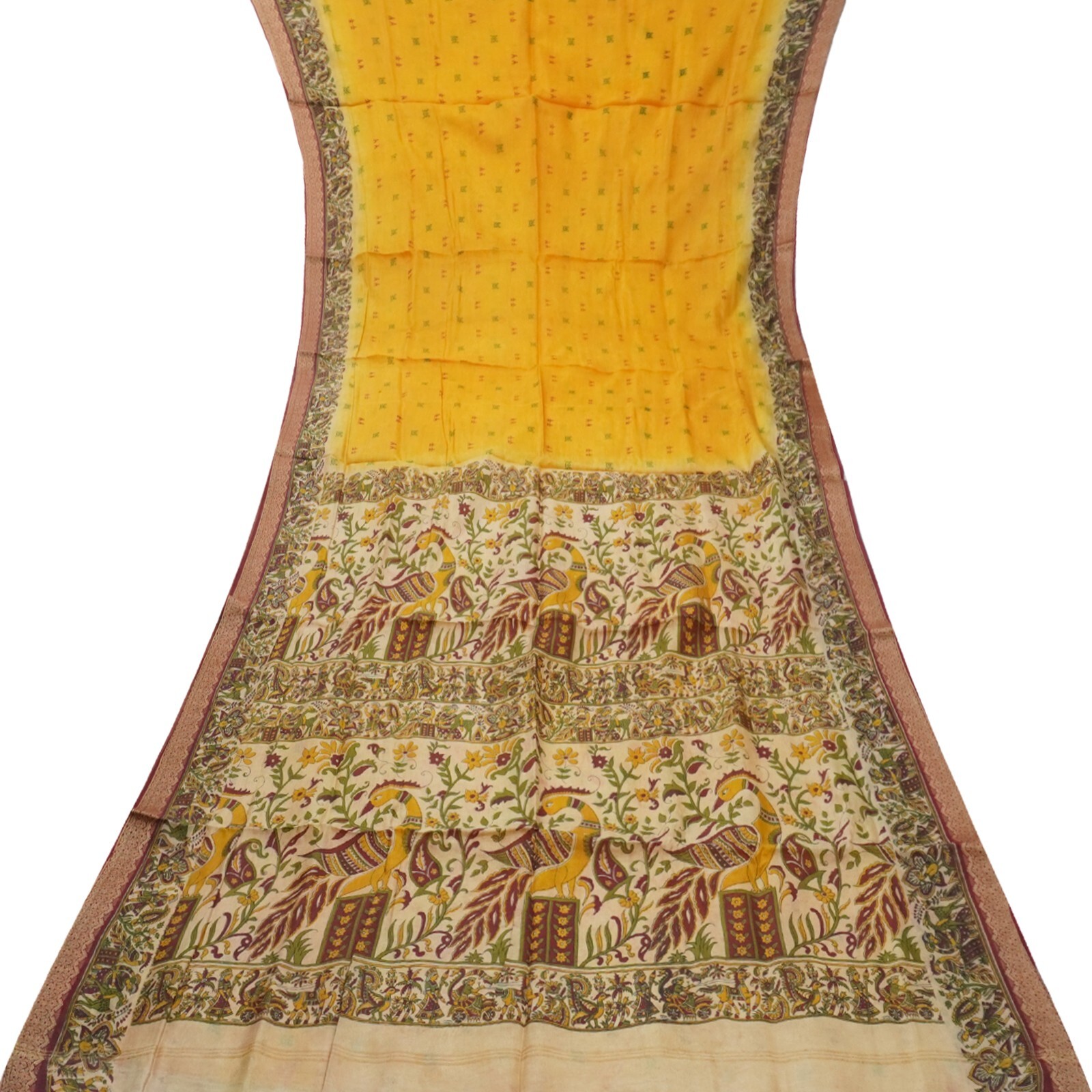Vintage Orange Sarees 100% Pure Silk Peacock Printed Sari 5YD Decor Craft Fabric