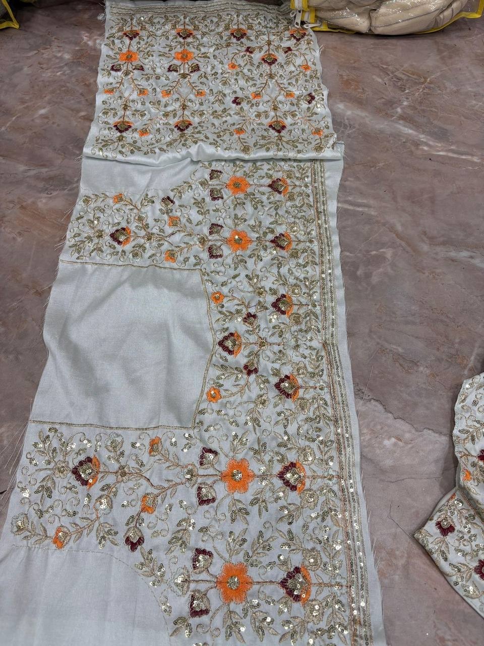 Luxury Satin Silk Lehenga Choli 4m Flare Sequins Work Can-Can Set