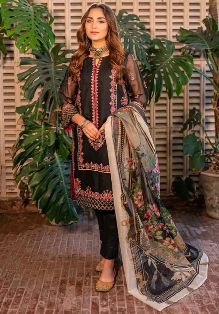 Indian/Pakistani Party Wear Embroidered Net Organa Dress Wth Tennis Net Dupatta