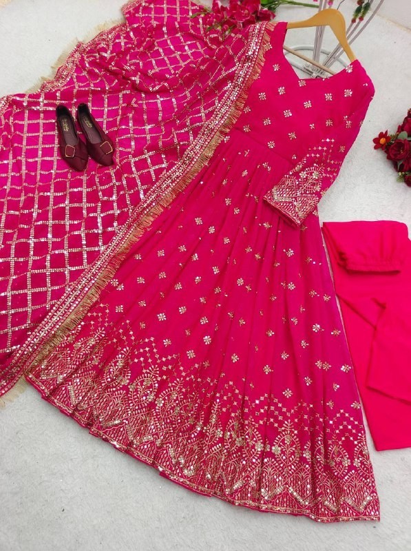Presenting Heavy Faux Georgette Pink Gown Bottom With Dupatta For Party Wear