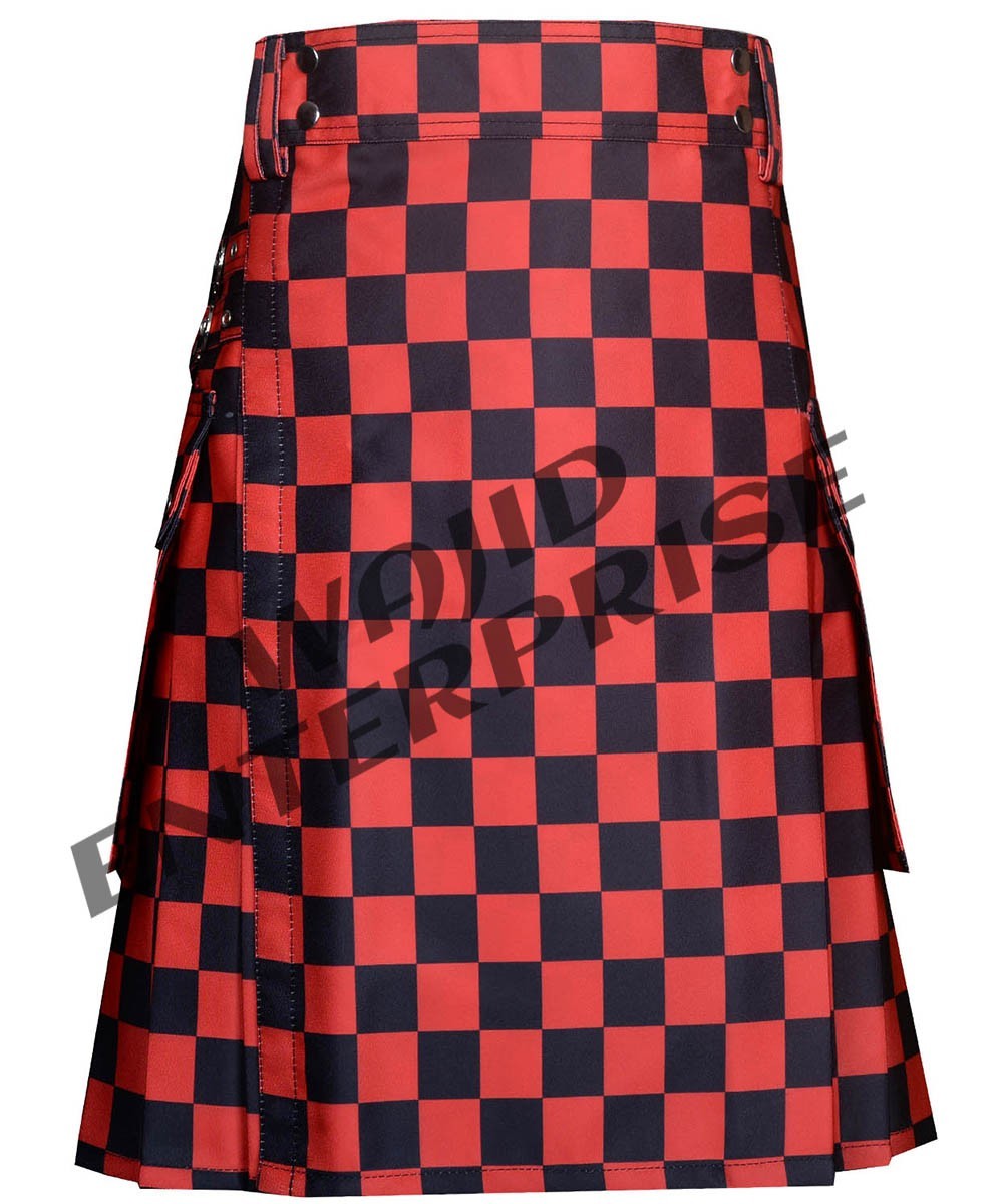 Men’s Black & Red Checkered Utility Kilt – Custom Size